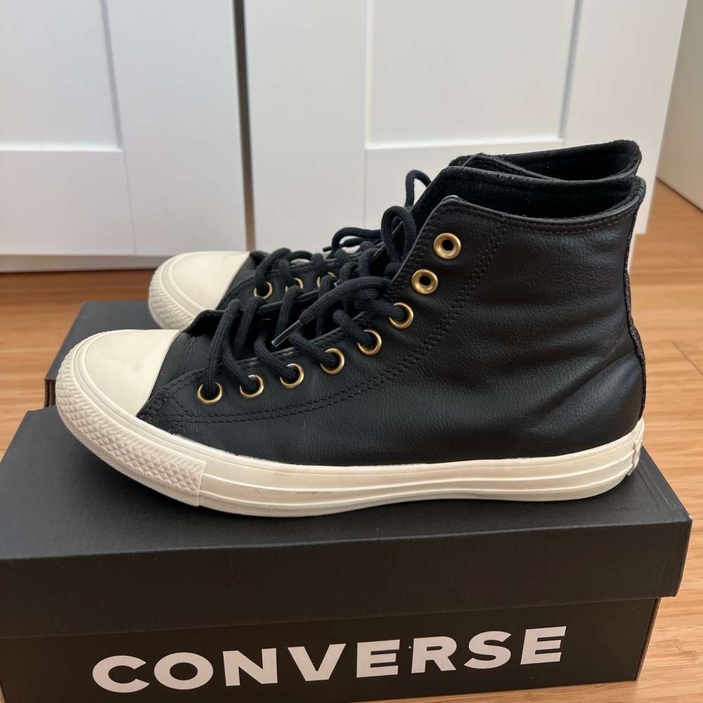 Real leather sneakers Converse,black, unisex, size men us 7, women us 9, eur 40